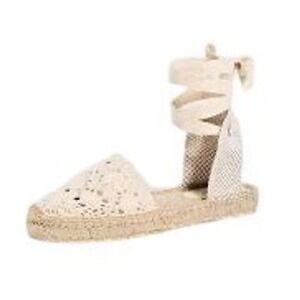 Soludos NWT The Lauren Lace Up Espadrilles Concha Ivory Crochet W01LLCRO 7-7.5